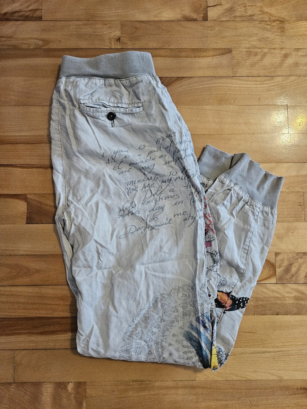 Desigual Trousers Miner-Style Pants Beige With Gorgeous Flowers Butterflys Eyes - Picture 8 of 9